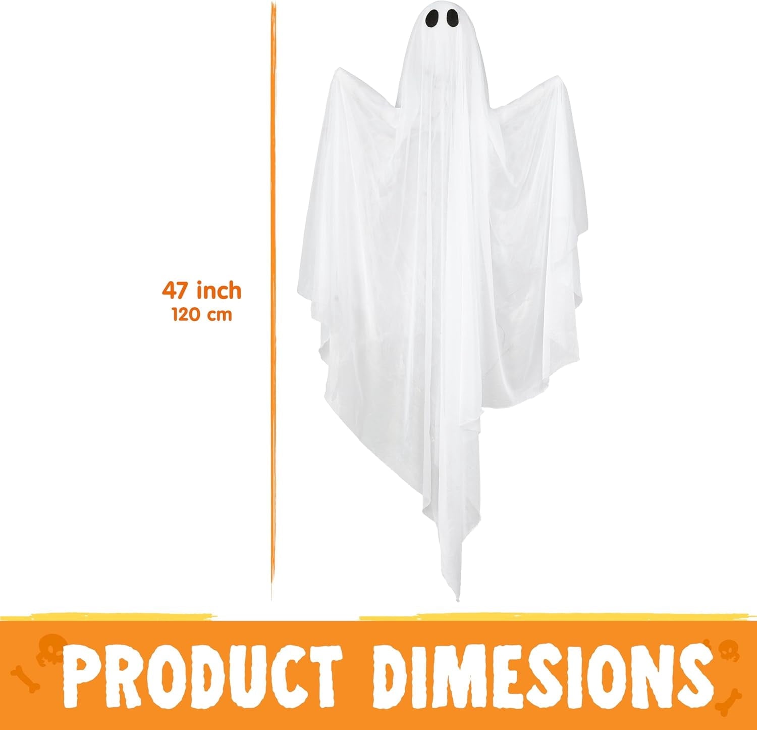 Joyfy 47inch Halloween Decorations Outdoor Hanging Ghost,Light up White Ghosts with Spooky Warm White LED Light,Halloween Outdoor Yard Porch Decorations,Haunted House Decorations