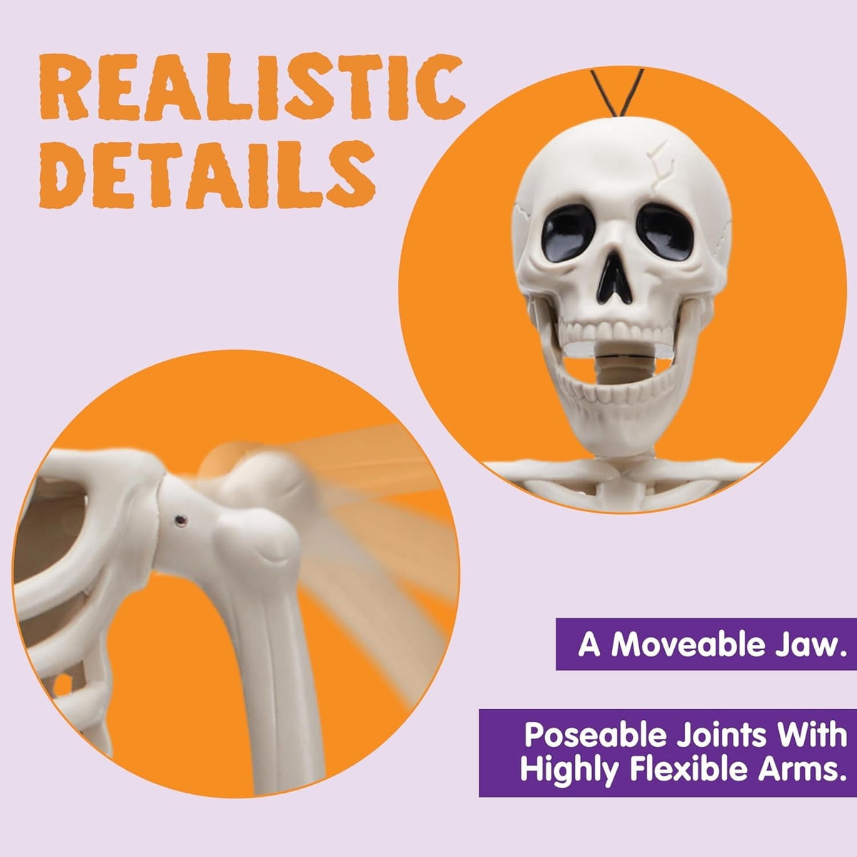 Joyfy 5 Pcs Halloween Skeleton Decorations,16 inch Full Body Poseable Skeleton with Movable Joints for Halloween Indoor Outdoor Party,Graveyard,Haunted House Accessories,White