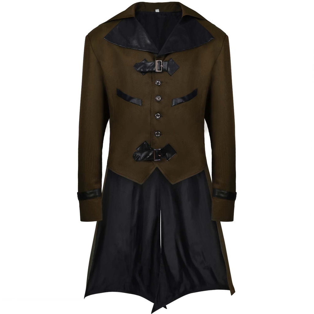 QATAINLAV Men's Vintage Steampunk Gothic Victorian Jacket Medieval Renaissance Pirate Frock Coat Formal Tuxedo Halloween Costumes Birthday Gifts Coffee S