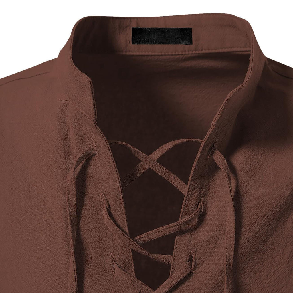 BVWKPCV Men's Renaissance Shirt Pirate Medieval Viking Top Linen Long Sleeved Halloween Costume Wine XL