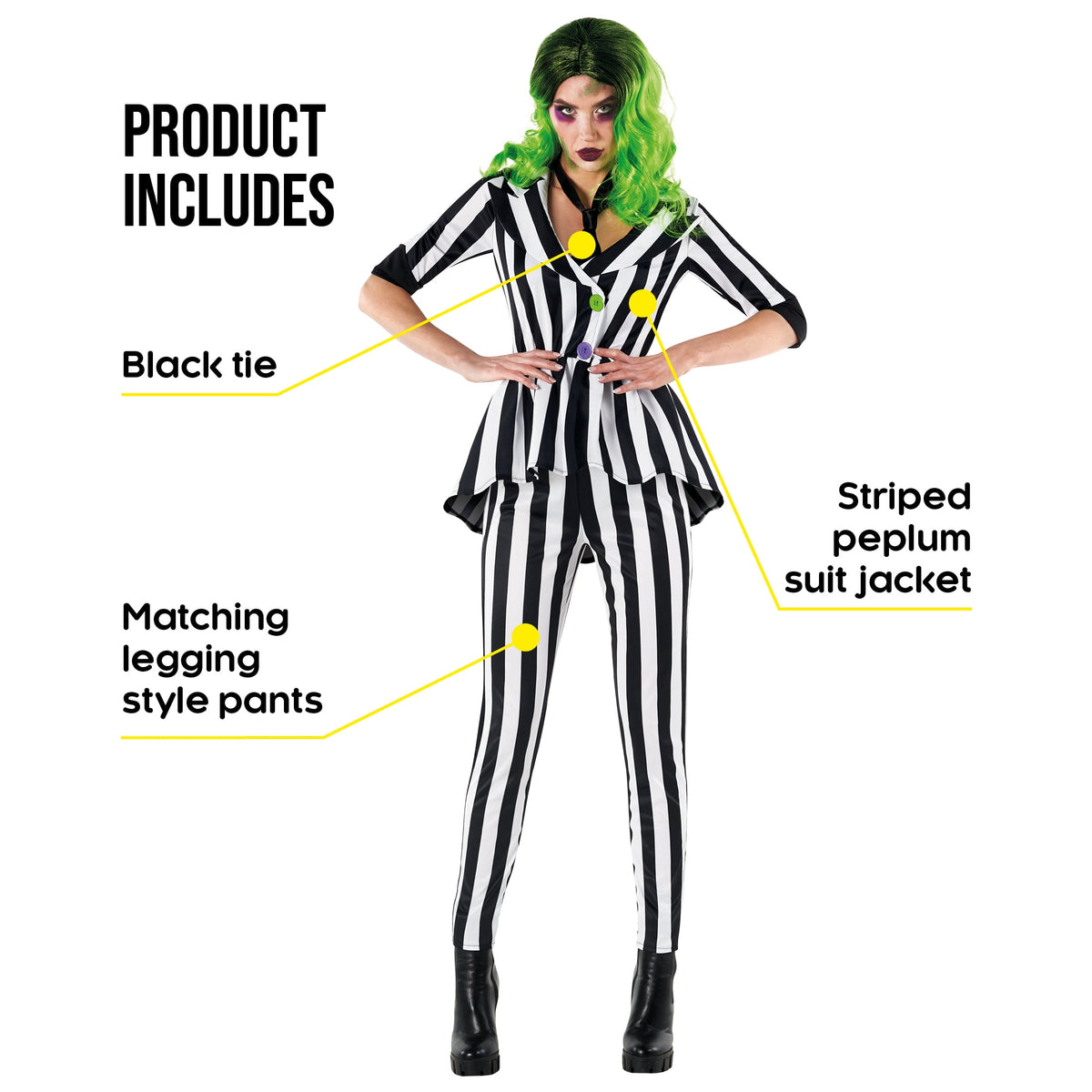 Morph Beetle Striped Suit Women Halloween Costume for Women Black Medium