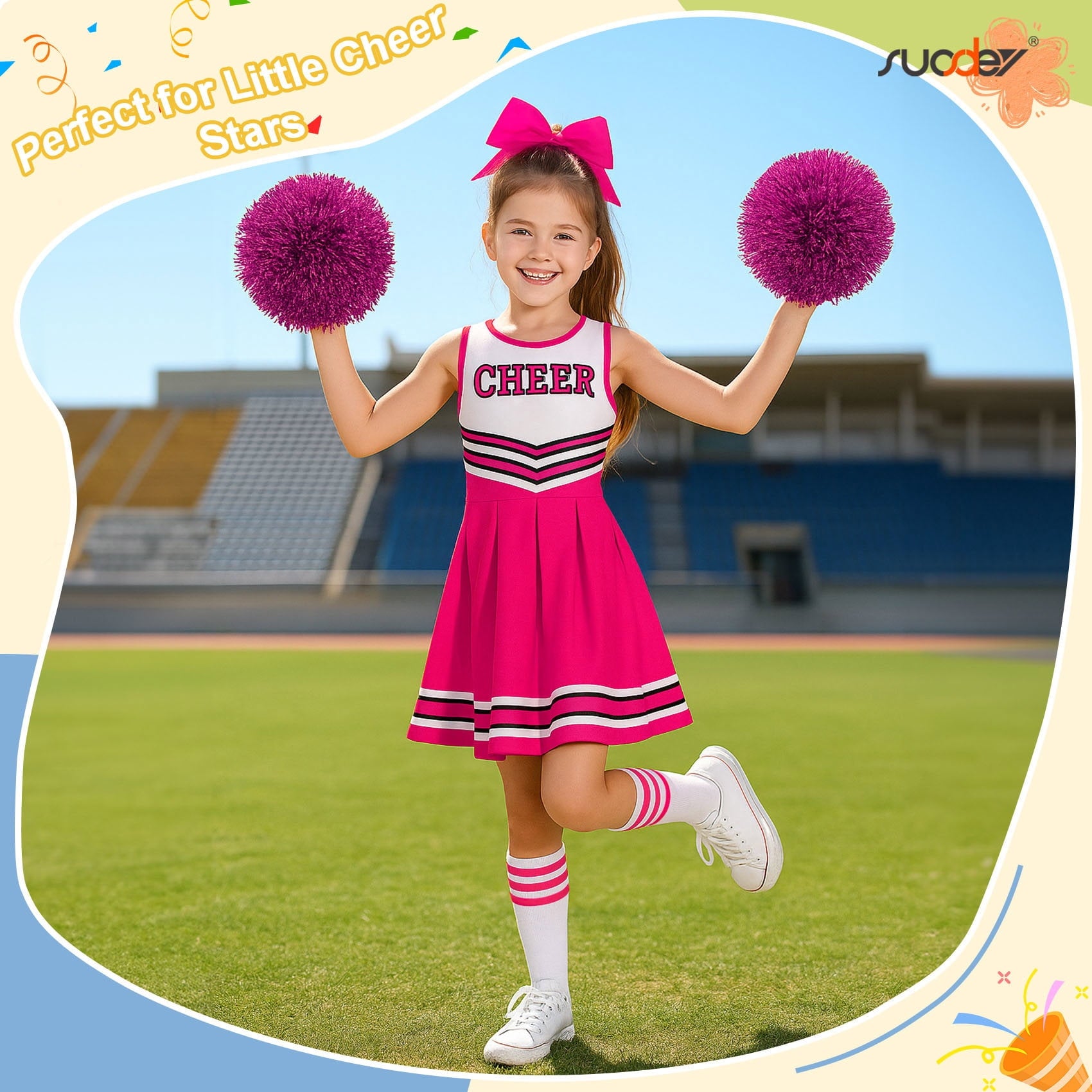 SUOSDEY Girls Cheerleader Costume Outfit Set,Kids Sleeveless Cheerleading Uniform for Party Birthday Halloween