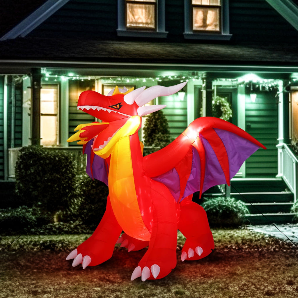 Zimtown 6FT Halloween Inflatables Fire Dragon Outdoor Halloween Decoration Built-in LED Lights