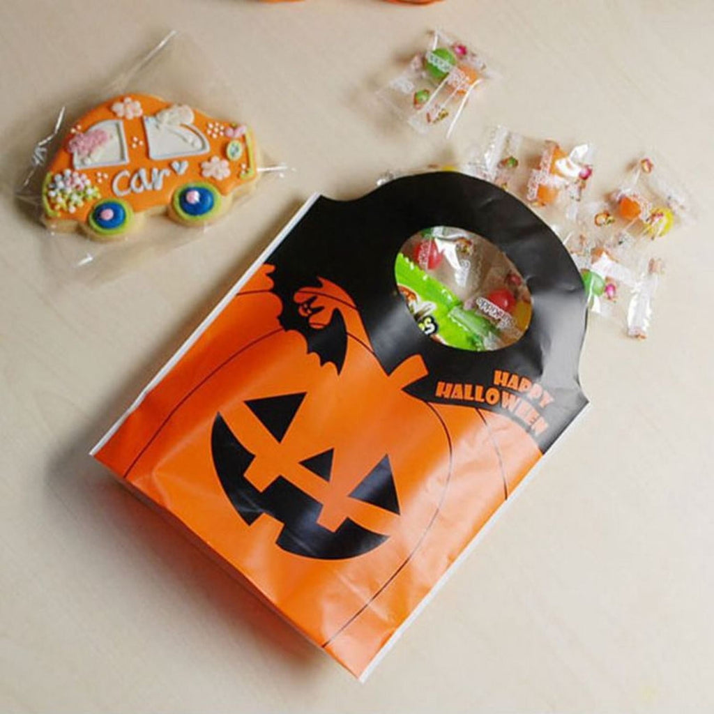 Halloween Treat Bags, Resealable Cellophane Bags, 50 Pcs Wrap Cellophane Treat Bags Party Favor Bags Candy Cookie Bags, Plastic Poly Goodie Storage Bags with Twist Ties for Halloween Party, 4.92x10.8"