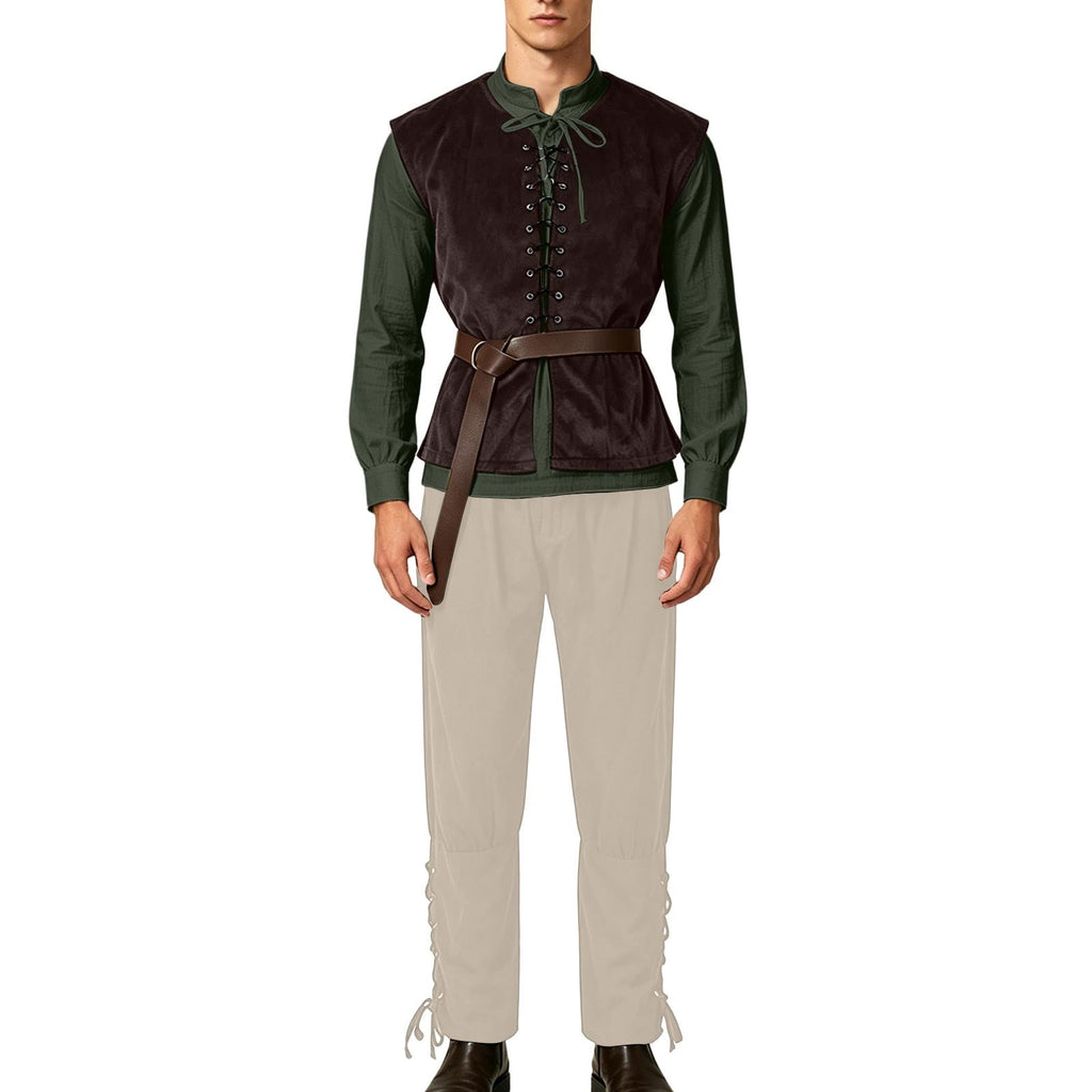 Ceisia Medieval Renaissance Outfit For Men Lace Up Waistcoat Long Sleeve Shirt Lace Trousers With Matching Belt Halloween Pirate Halloween Gift