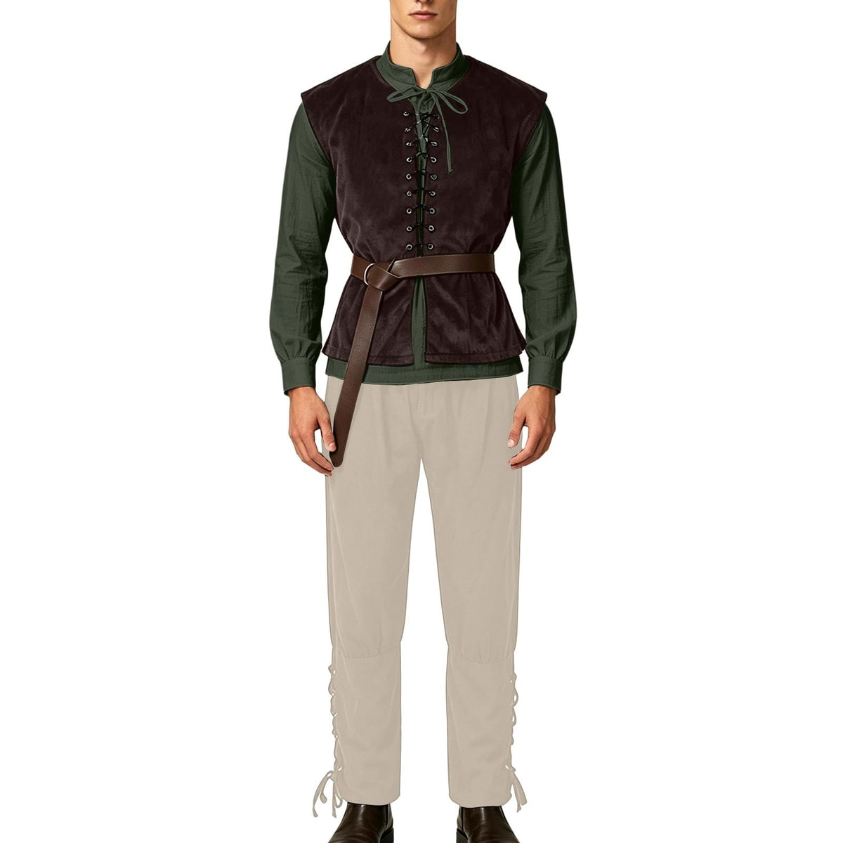 Ceisia Medieval Renaissance Outfit For Men Lace Up Waistcoat Long Sleeve Shirt Lace Trousers With Matching Belt Halloween Pirate Halloween Gift