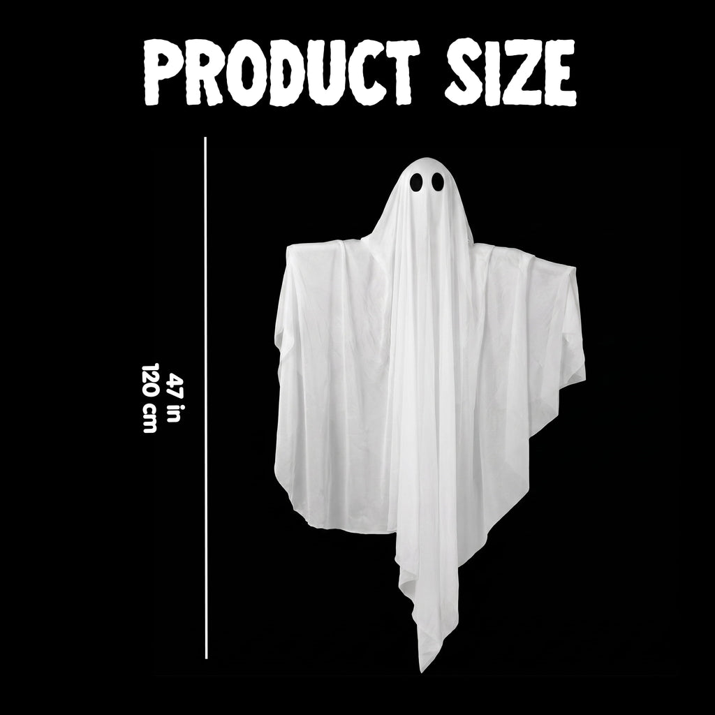 Joyfy 47" Halloween Hanging Light up Ghost Decorations Outdoor,White Ghosts with Blue LED Light and Timer Halloween Hanging Decoration Waterproof for Front Yard Patio Lawn