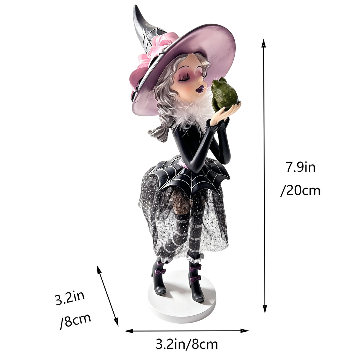 Halloween Decorations Clearance! Cute Kissing‑Face Witch Statue With Bow Hat & Mesh Skirt, Tabletop Ornament for Shelf Indoor Home Halloween Decor