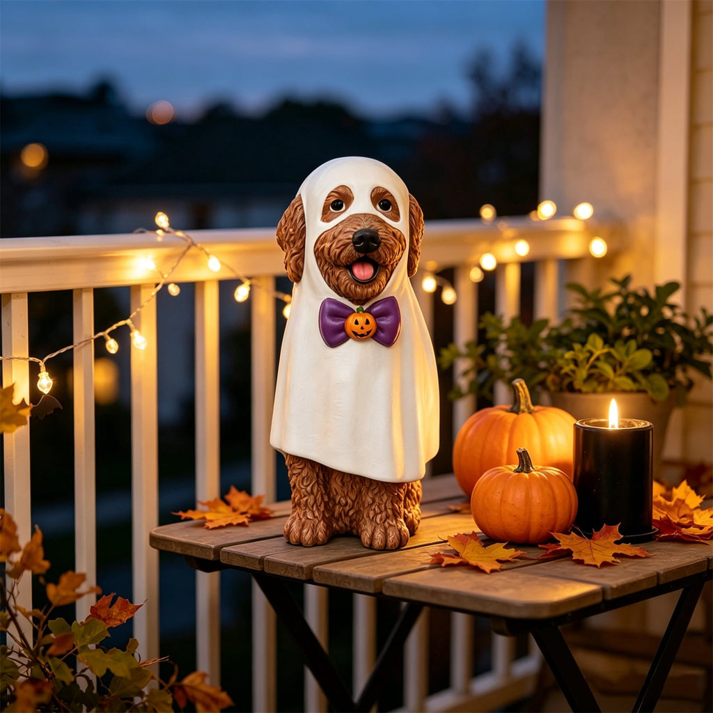 Lighted Scarecrow Bull Terrier Halloween Blow Mold, Cute Puppy Pumpkin Hat Halloween Decor, Resin Ornament for Patio Yard Tabletop Home Decoration, 8"