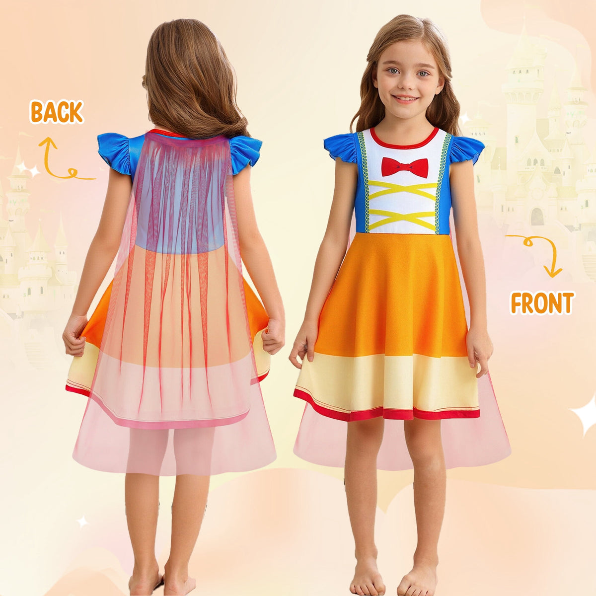 Benylion Girls Ice Princess Dress Halloween Cosplay Costumes With Tulle Cape Kids Birthday Party Dress up Outfit for 7-8 Years
