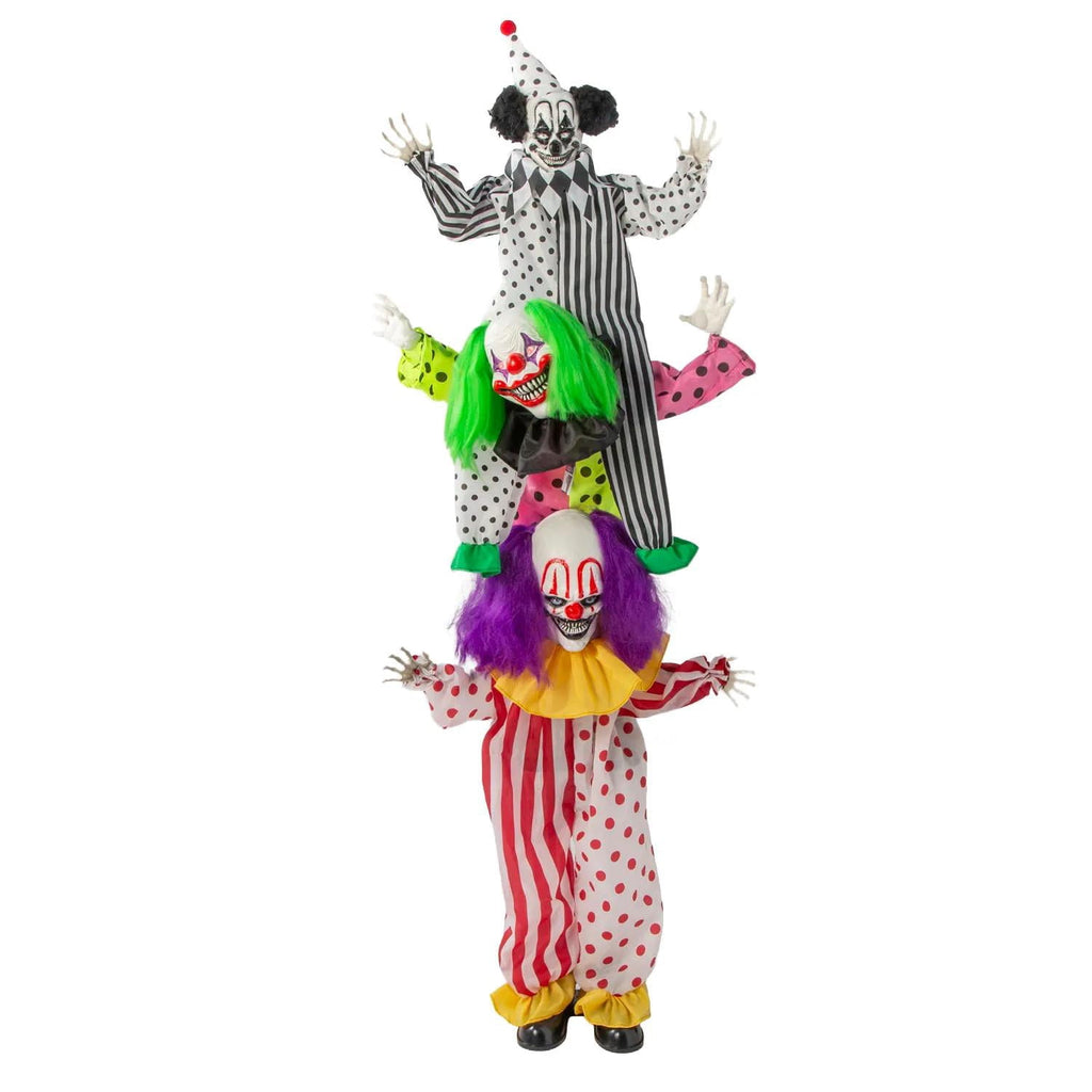 5 Ft 10 3/4" Animated Standing Light-Up LED Stacked Clown Trio Halloween Decoration