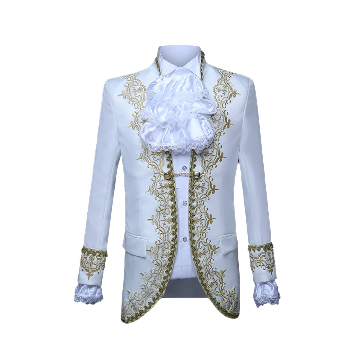 Odeerbi Mens Steampunk Tailcoat Gothic Medieval Gold Embroidery Jacket Halloween Tuxedo Coat Frock Uniform European Court Performances Prince Uniforms Coat White
