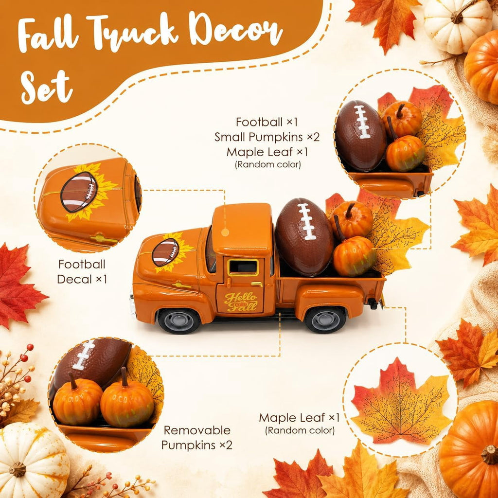 Molumo Halloween Truck Decor - Vintage Pink Pickup Truck with Ghost and Pumpkin Figurines for Halloween Home Tiered Tray Holiday Party Decoration