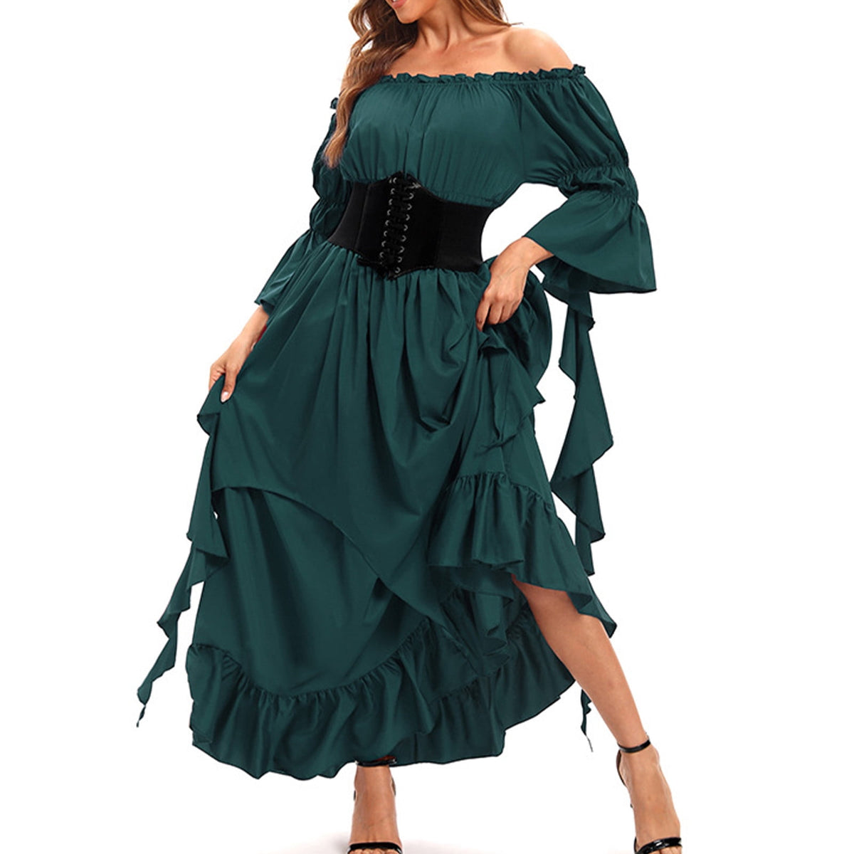 LYXSSBYX Maxi Dresses for Women Women's Long Sleeve Neck Dress Floor Length Cosplay Dress Plus Size Dress
