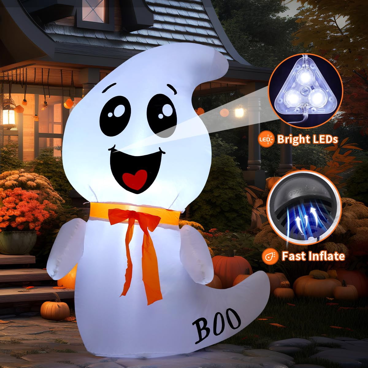 GOOSH Halloween Inflatables 4 FT Inflatable Ghost with Built-in LED Lights, Cute Ghost Blow up Halloween Decoration, Outdoor Halloween Decorations Blow up Ghost for Halloween Party Indoor Outdoor