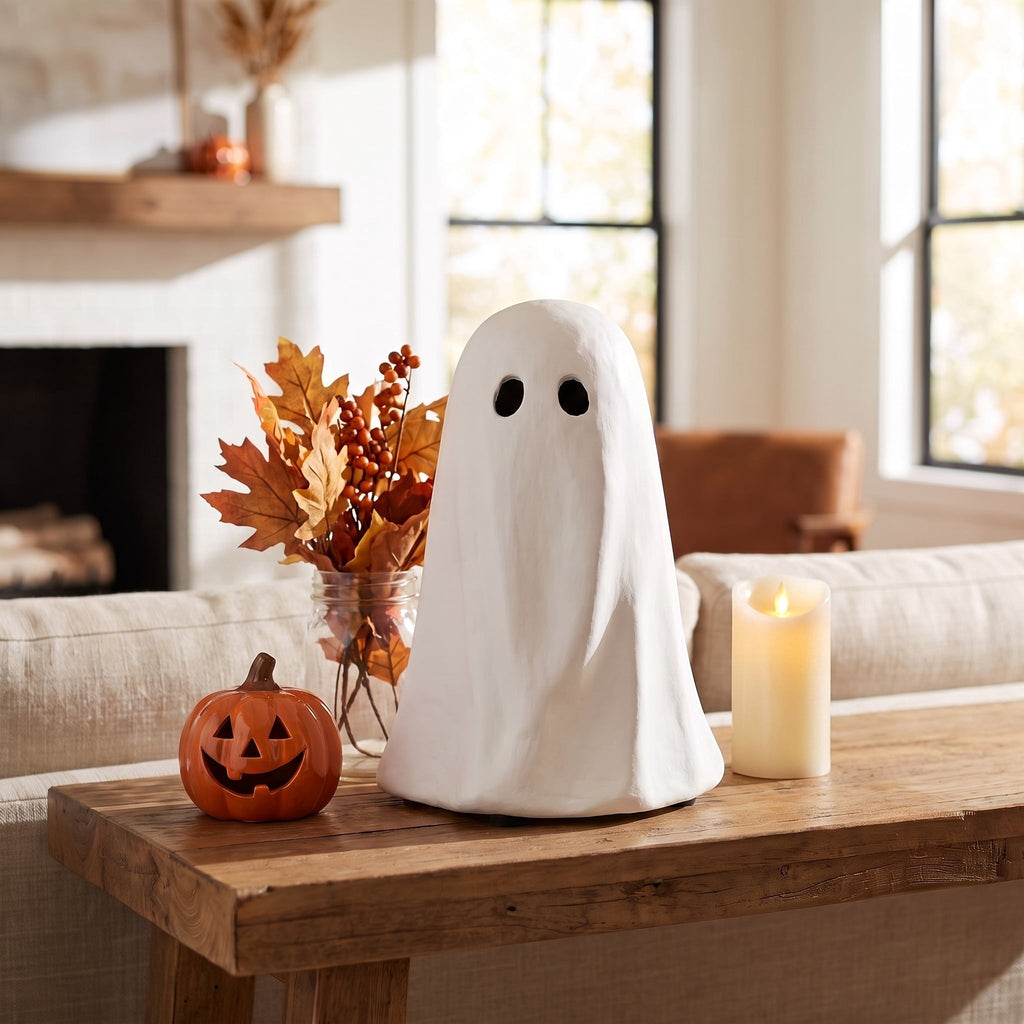 Paper Mache Ghost Decoration, White, 11", Halloween by Way To Celebrate