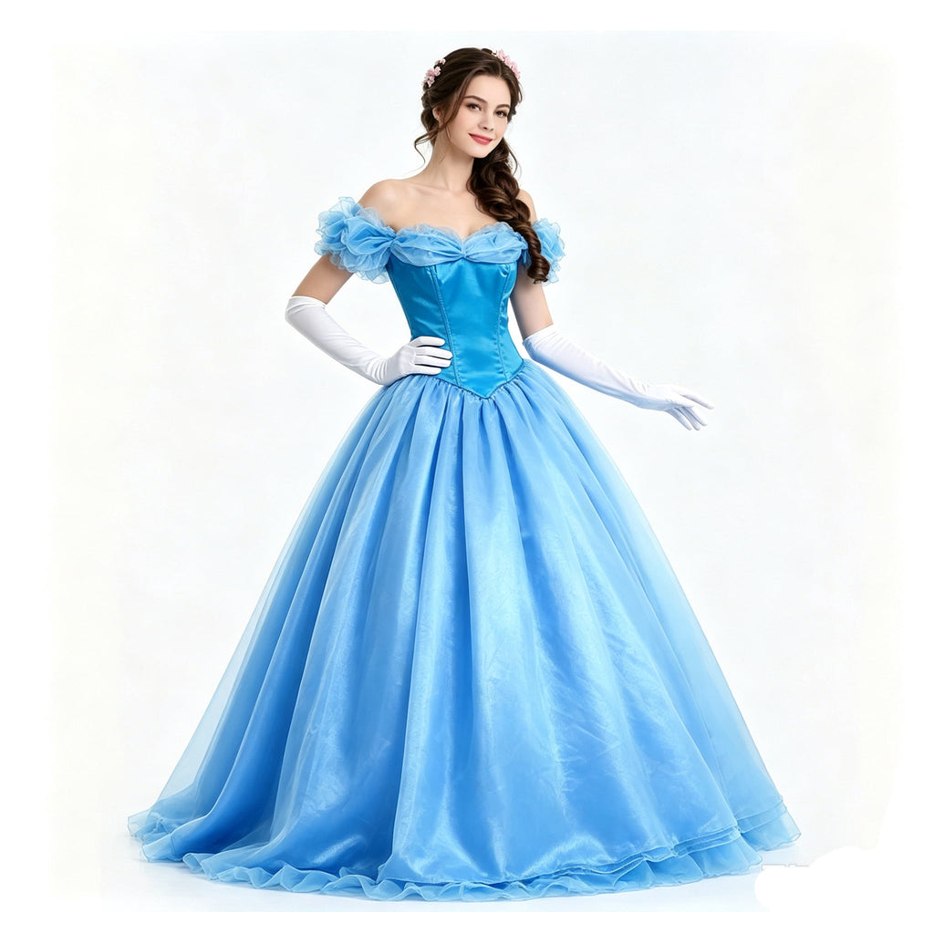 Women’s Off Shoulder Princess Costume Prom Gown Dress Long Wedding Dresses with Petticoat