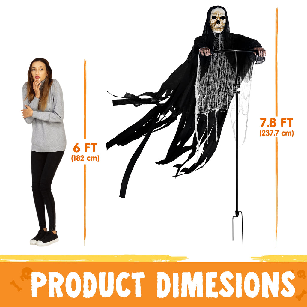 Joyfy 7.8 Ft(93.6 in) Halloween Grim Reaper Decorations Outdoor, Rotatable Flying Scream Scarecrow Skeleton Ghosts Decor for Graveyard Haunted House Props, Garden, Porch, Yard Lawn