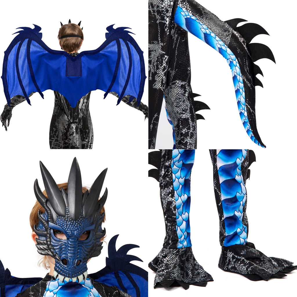Joyfy Dragon Costume for Kids Boys Dragon Costume with Dragon Wings, Tail and Mask Outfits Set for Toddlers Halloween Dress Up 5-12 Years