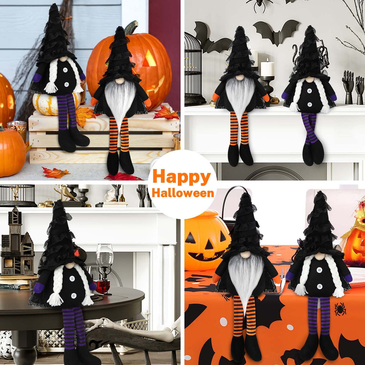 Ayieyill 2 Pack Halloween Gnomes Plush Decor, Halloween Gnome Decoration Gifts, Handmade Tomte Swedish Gnome Nisse Scandinavian Gnomes Orange