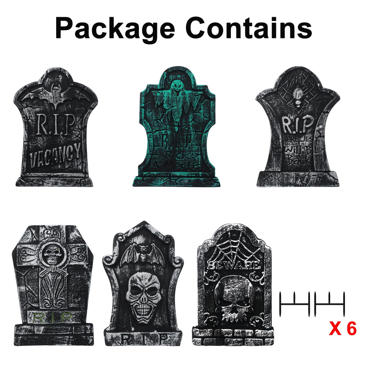 6 Pack L-Size 12'' x 17'' Halloween Foam RIP Graveyard Tombstones for Halloween Lawn Yard Party Decorations