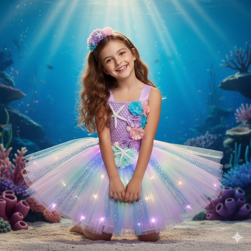 Jurebecia Princess Tutu Dress Girls Halloween Costume Color Led Light up for Birthday Party Kids 4T,3-4Years