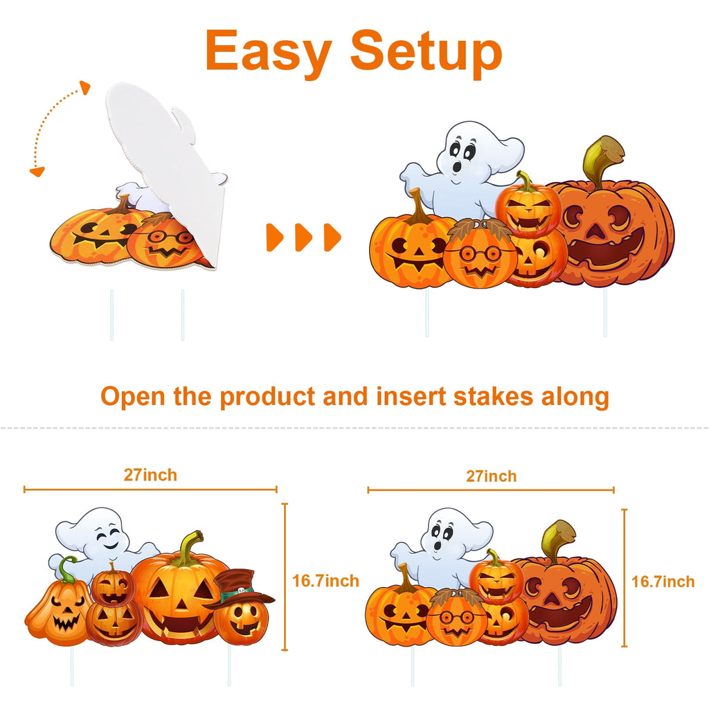 2Sets Halloween Yard Lawn Stakes Cute Pumpkin Yard Sign Vintage for Halloween Garden Decorations Outdoor