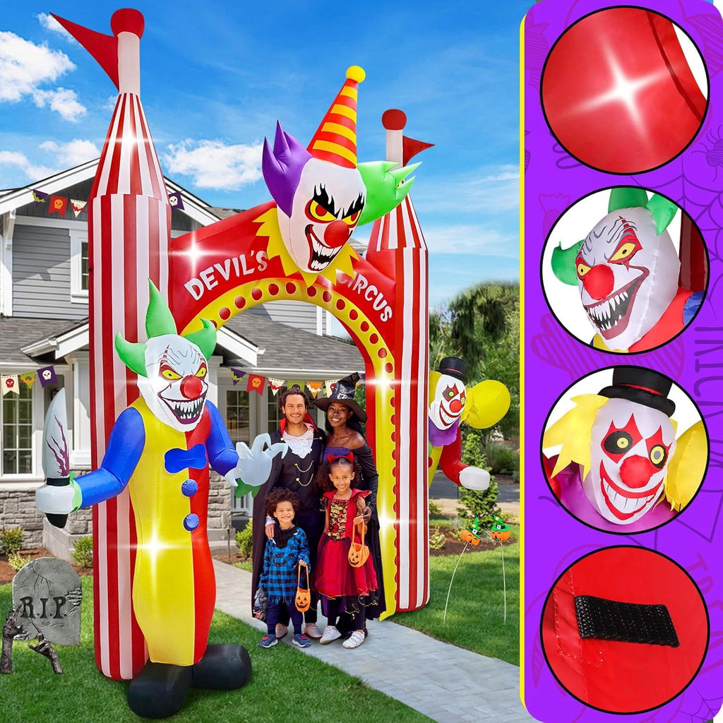 Kalolary 12FT Giant Clown Inflatable Archway with Built-in Lights – Scary Outdoor Yard Decorations for Garden, Lawn, and Indoor Halloween Decor