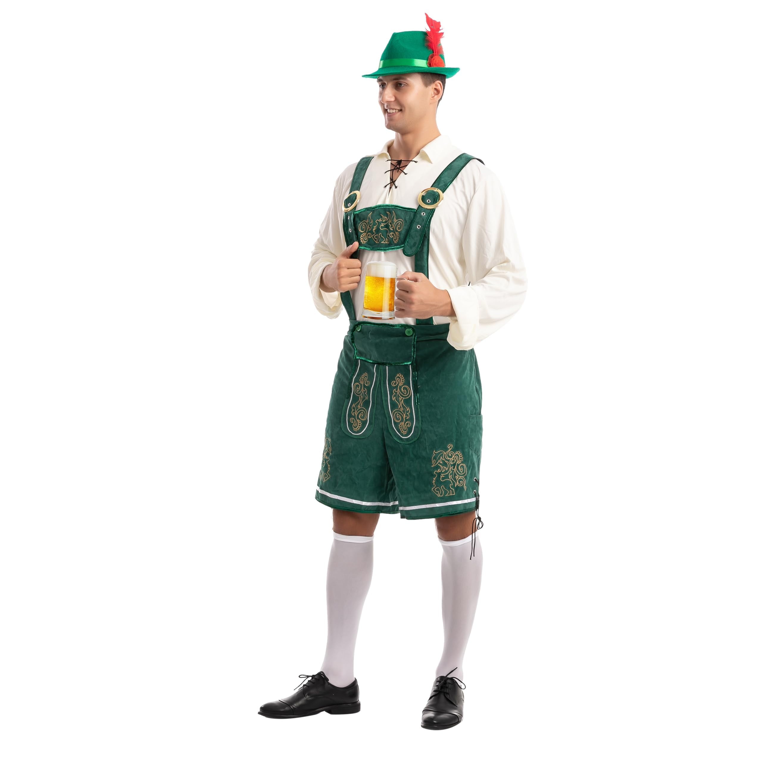 Joyfy Men's German Bavarian Oktoberfest Costume Set, Beer Costume Hat for Adults Halloween Fancy Dress Costumes and Beer Festival