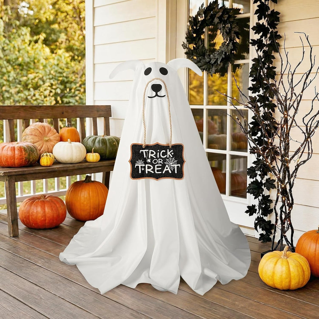 Halloween Decorations, 2 Pack 2.3 FT Light-Up Spooky Ghost Dog with 2 Sign | Halloween Ghost Dog Decorations Outdoor, Halloween Decorations Indoor, Remote Control Ghost Decor for Porch Yard Lawn Home