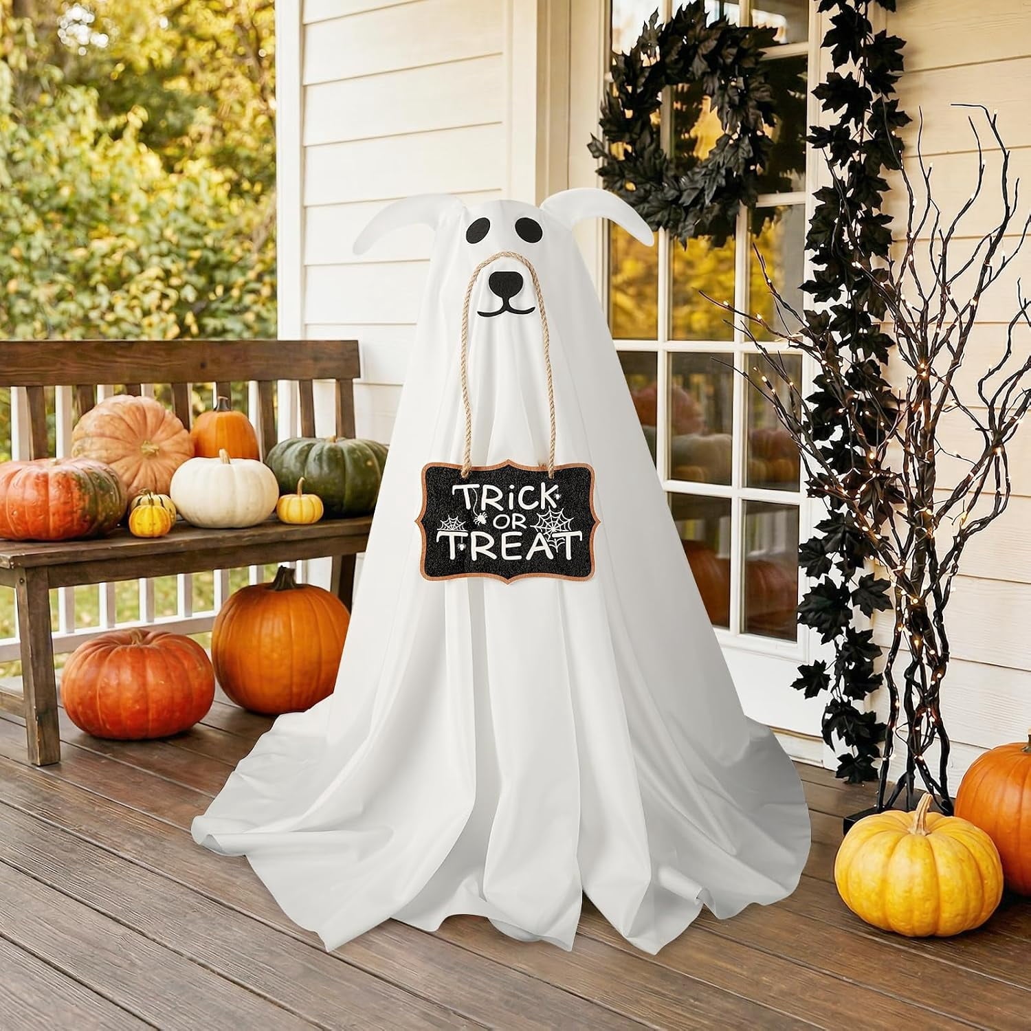 Halloween Decorations, 2 Pack 2.3 FT Light-Up Spooky Ghost Dog with 2 Sign | Halloween Ghost Dog Decorations Outdoor, Halloween Decorations Indoor, Remote Control Ghost Decor for Porch Yard Lawn Home