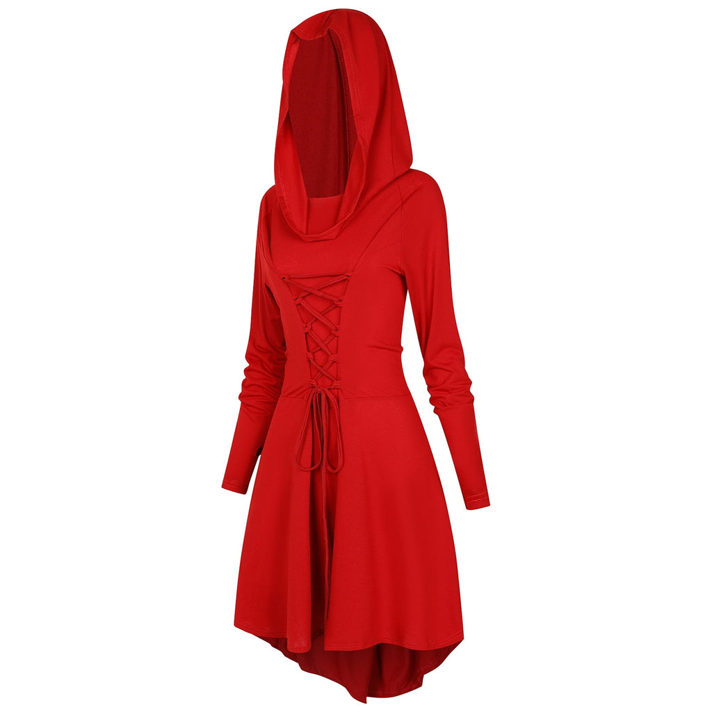 WASFDN Womens Renaissance Costumes Hooded Robe Lace Up Renaissance Dress Women Halloween Vintage Medieval Cloak(Green,L)
