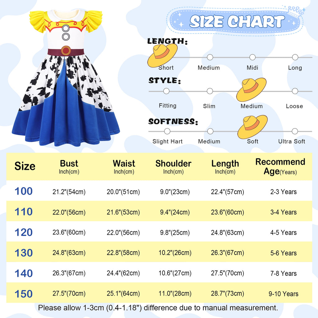 Benylion Cowgirl Costume for Girl Summer Dress Western Dress Up Outfit for Kids Halloween Cosplay Party Dresses Ruffle Sleeve for 5-6 Years