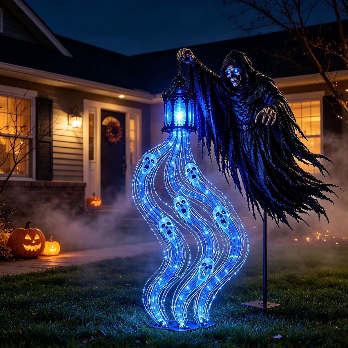 Halloween Witch Cauldron Garden Stake Lights, 2.7Ft LED Color Waterfall-Style Light Flow Flying Witch Garden Stake, Waterproof Weather Resistant Projector Lights for Outdoor Yard, Lawn, Pathway