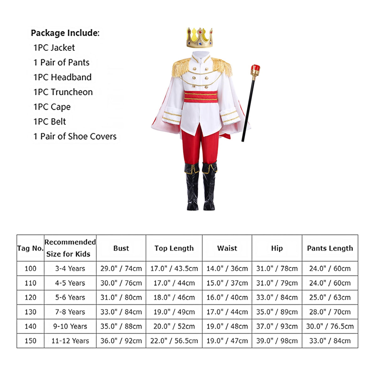 IBTOM CASTLE Boys Prince Charming Costume Halloween Cosplay Dress up Birthday Party Medieval Royal Prince Outfits for Toddler Child 3-4 Years Red 4pcs