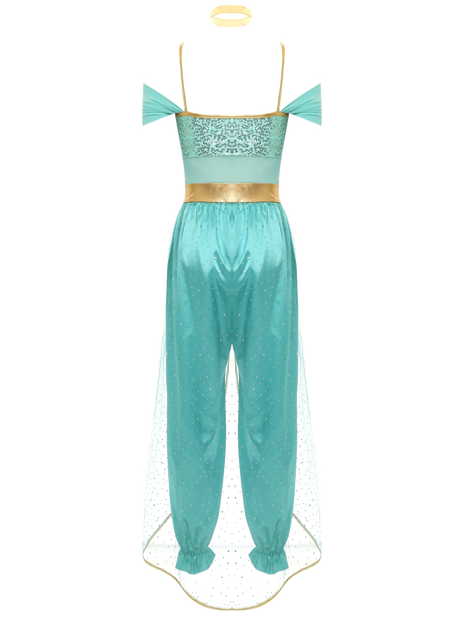 YiZYiF Women's Arabian Princess Dance Costume Halloween Party Fancy Dress Shiny Belly Dance Jumpsuit Turquoise B 4XL