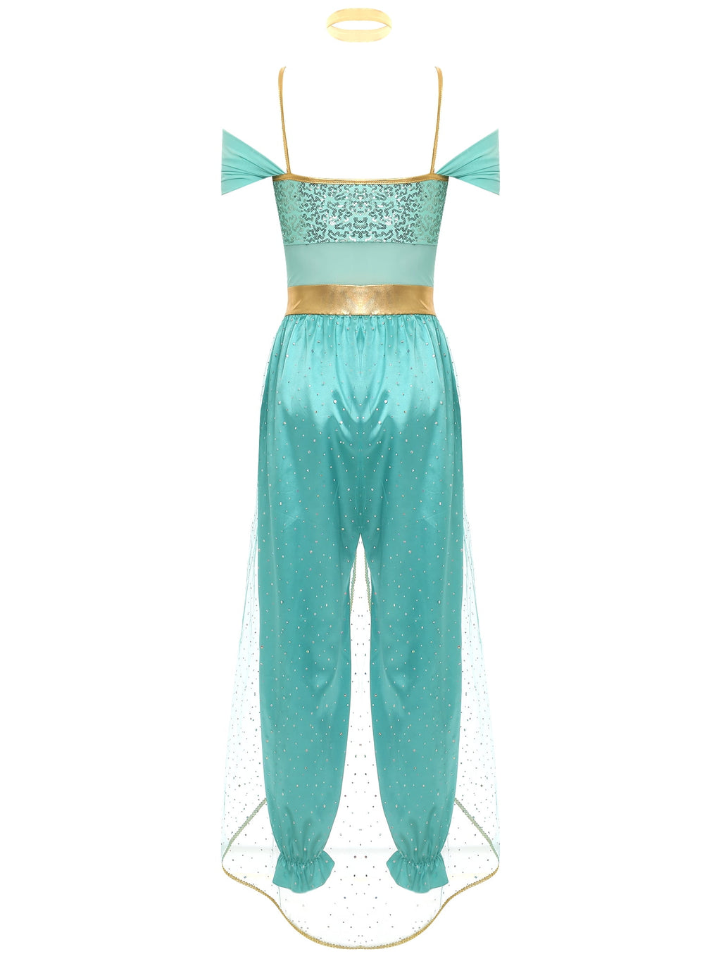 YiZYiF Women's Arabian Princess Dance Costume Halloween Party Fancy Dress Shiny Belly Dance Jumpsuit Turquoise B M