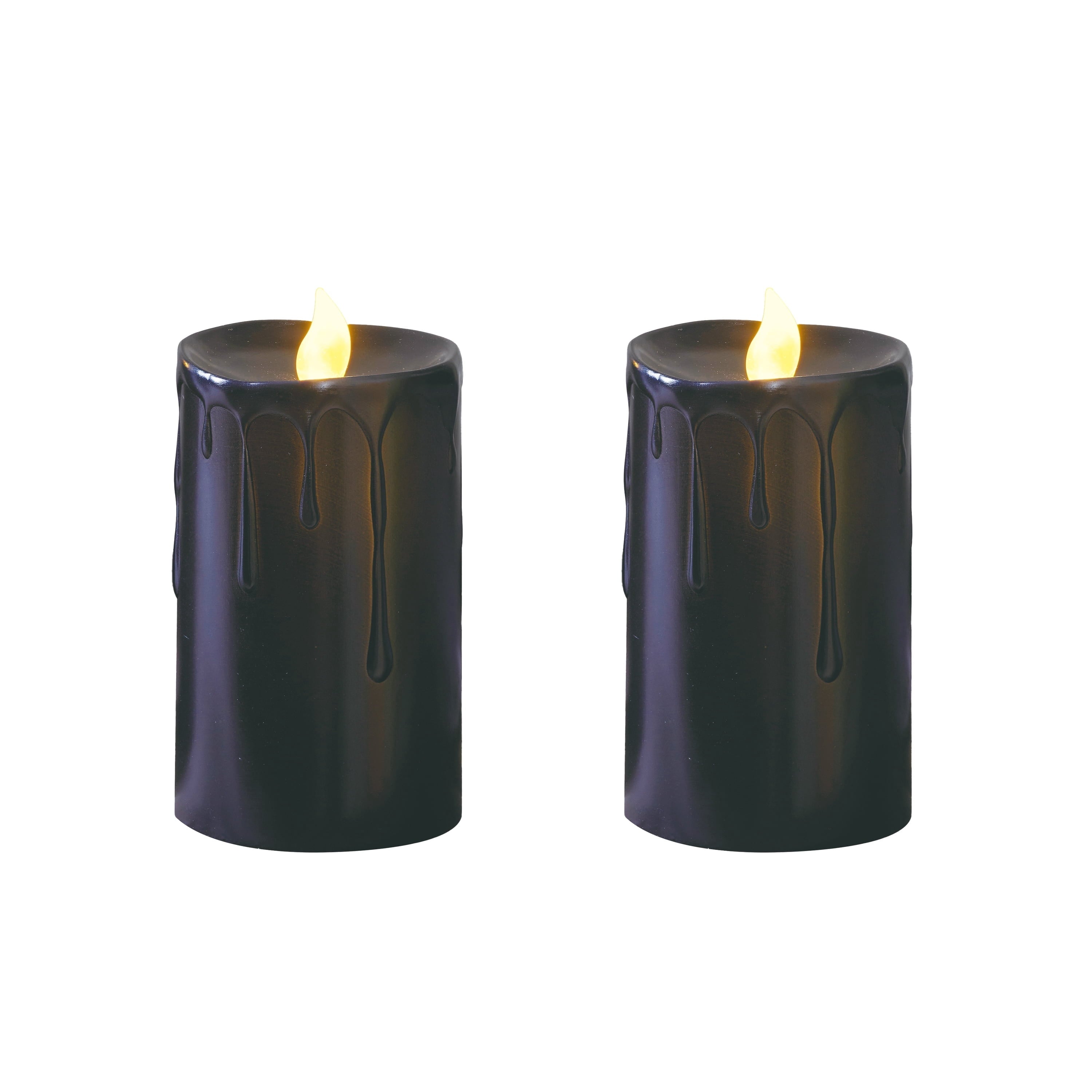 Battery-Operated Warm White LED Flameless Candles, Black, 5.5", 2 Count, Halloween by Way To Celebrate