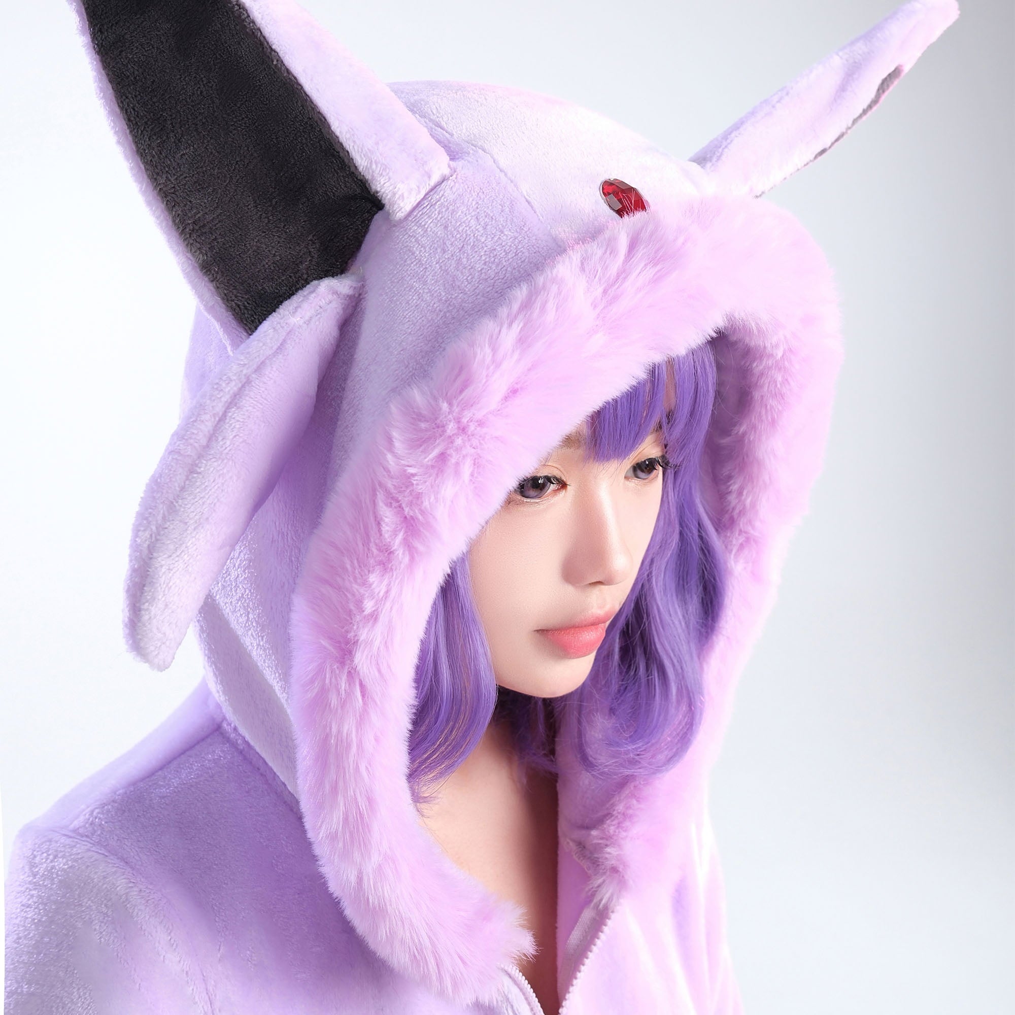 Women sexy Fluffy Hooded Bodysuit Halloween Deep V Kawaii One Piece Lingerie Rompers with Choker and Socks