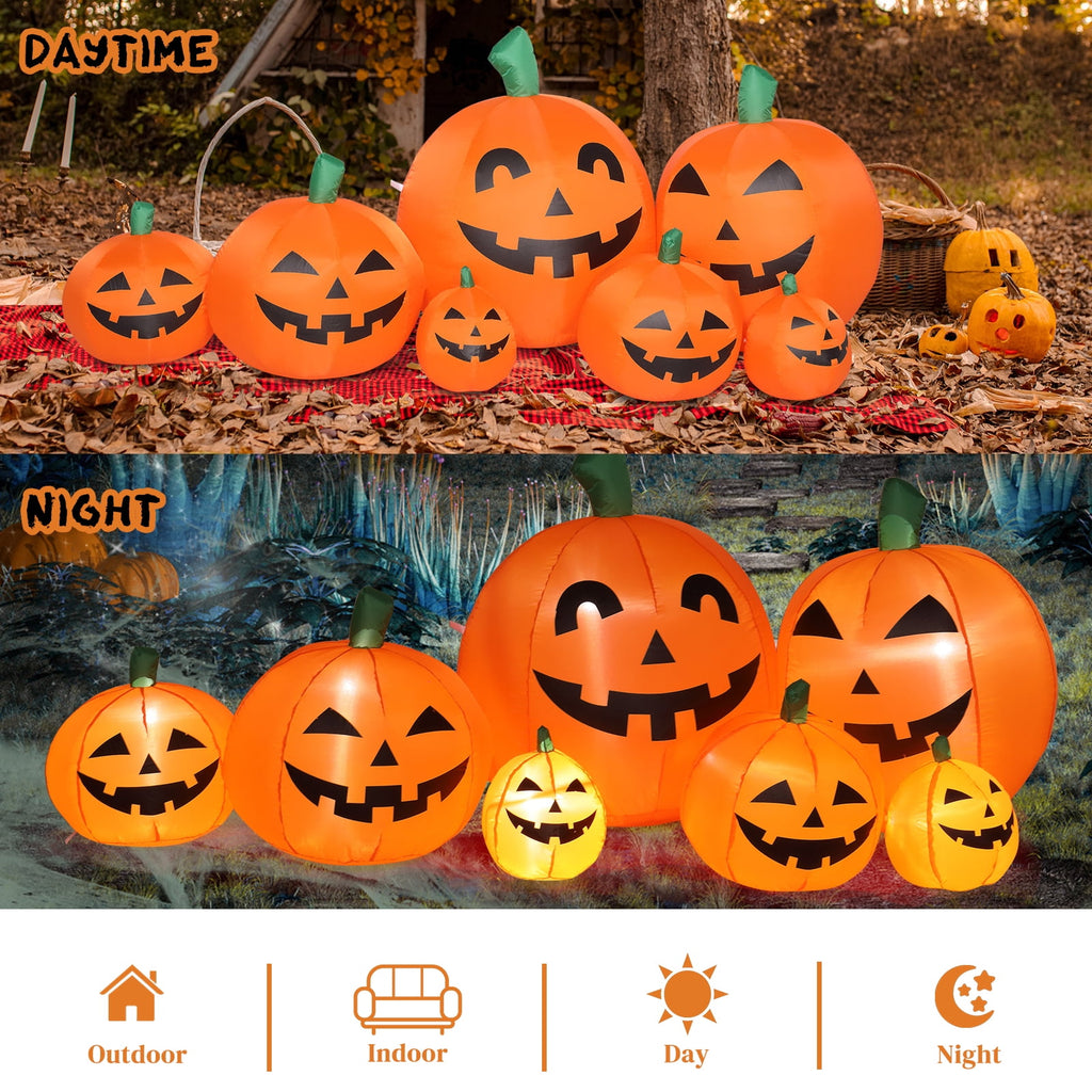 Ktaxon 7.4' Halloween Inflatables Outdoor Halloween Decoration with LED Lights 7pcs Blow up Pumpkins