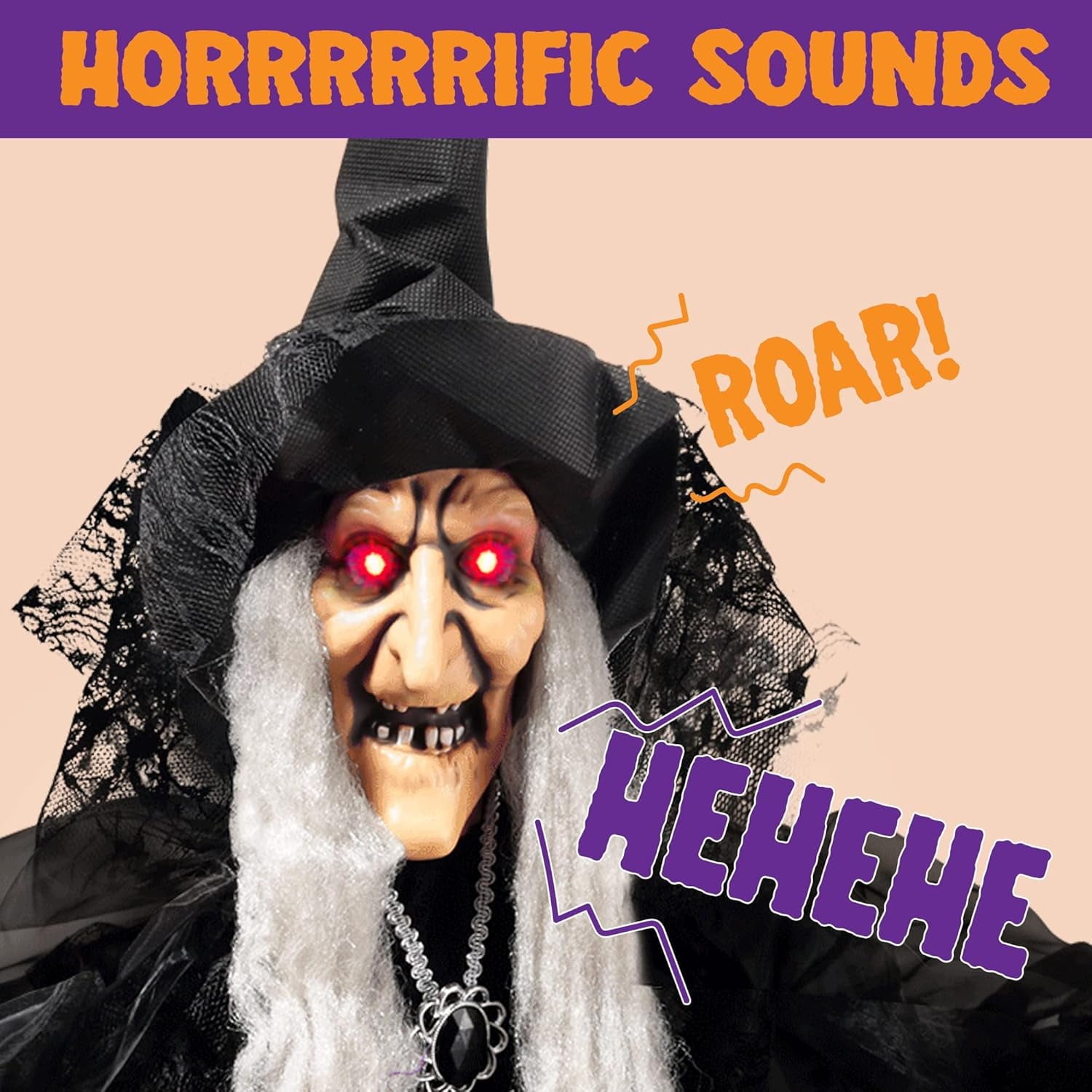 Joyfy 6ft Halloween Witch Decoration,Outdoor Scary Halloween Animatronic Hanging Witch with Light Up Eyes and Sound Decoration for Halloween Outdoor