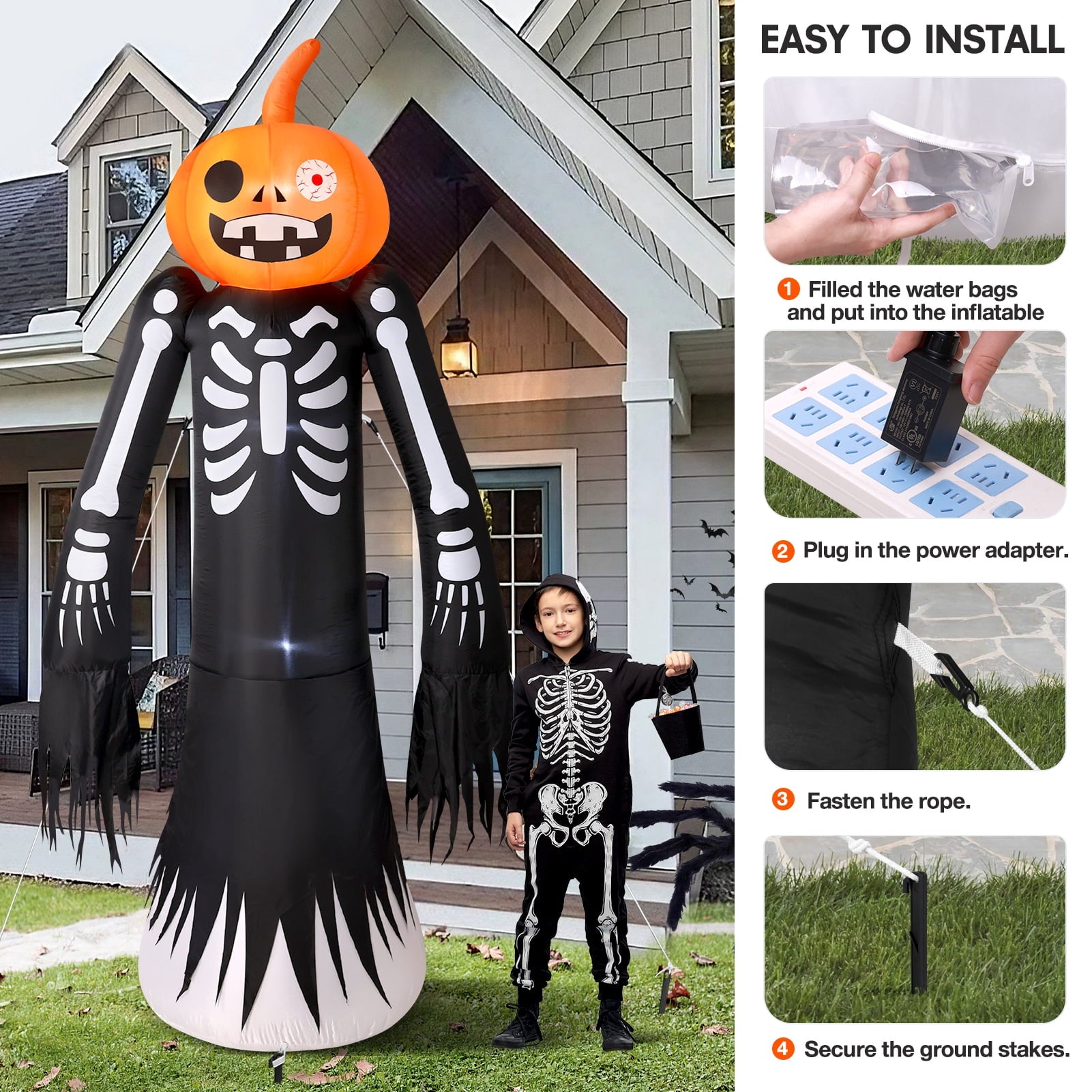 Ayieyill 8.5FT Halloween Inflatables Pumpkin Ghost Family with Built-in LED Lights, Halloween Blow up Yard Decorations