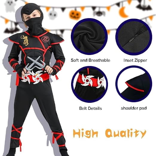 skyllc Ninja Costume Kids, Boys Ninja Costume with Accessories for Halloween Christmas Carnival Birthday Party,Size L