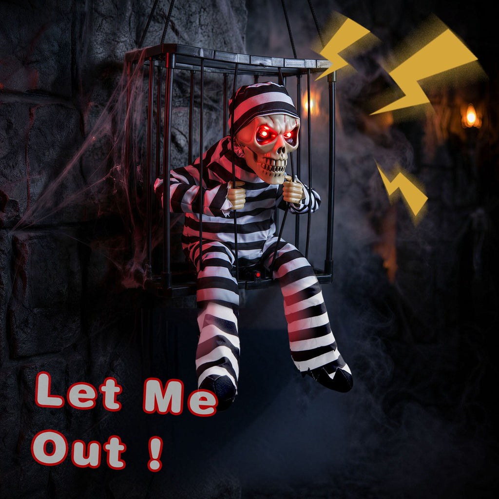 Magotan Screaming Animated Halloween Decorations, Outdoor Indoor Hanging Spooky Halloween Decoration, Scary Ghost Cage with Motion Sensor