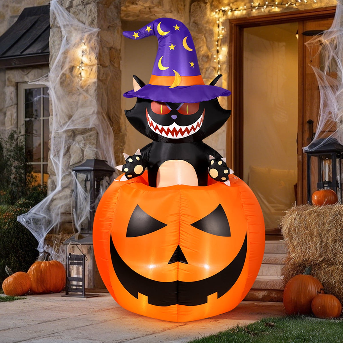 Ayieyill 6FT Halloween Inflatable Archway with Black Cat Pumpkin Design Outdoor Blow Up Yard Decoration for Lawn Garden Front Porch Halloween Party Decor