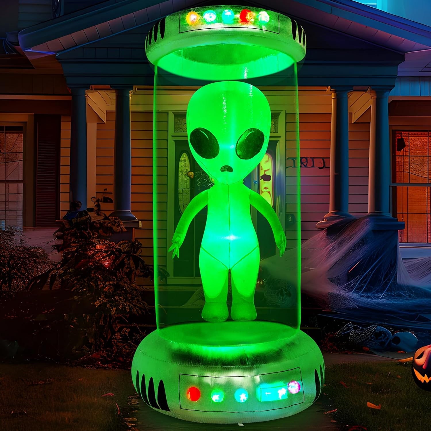 Joyfy 9 ft Halloween Inflatable Giant Alien Decoration with Built-in LEDs,Alien Halloween Decorations Outdoor Blow Up Yard Lawn Decoration