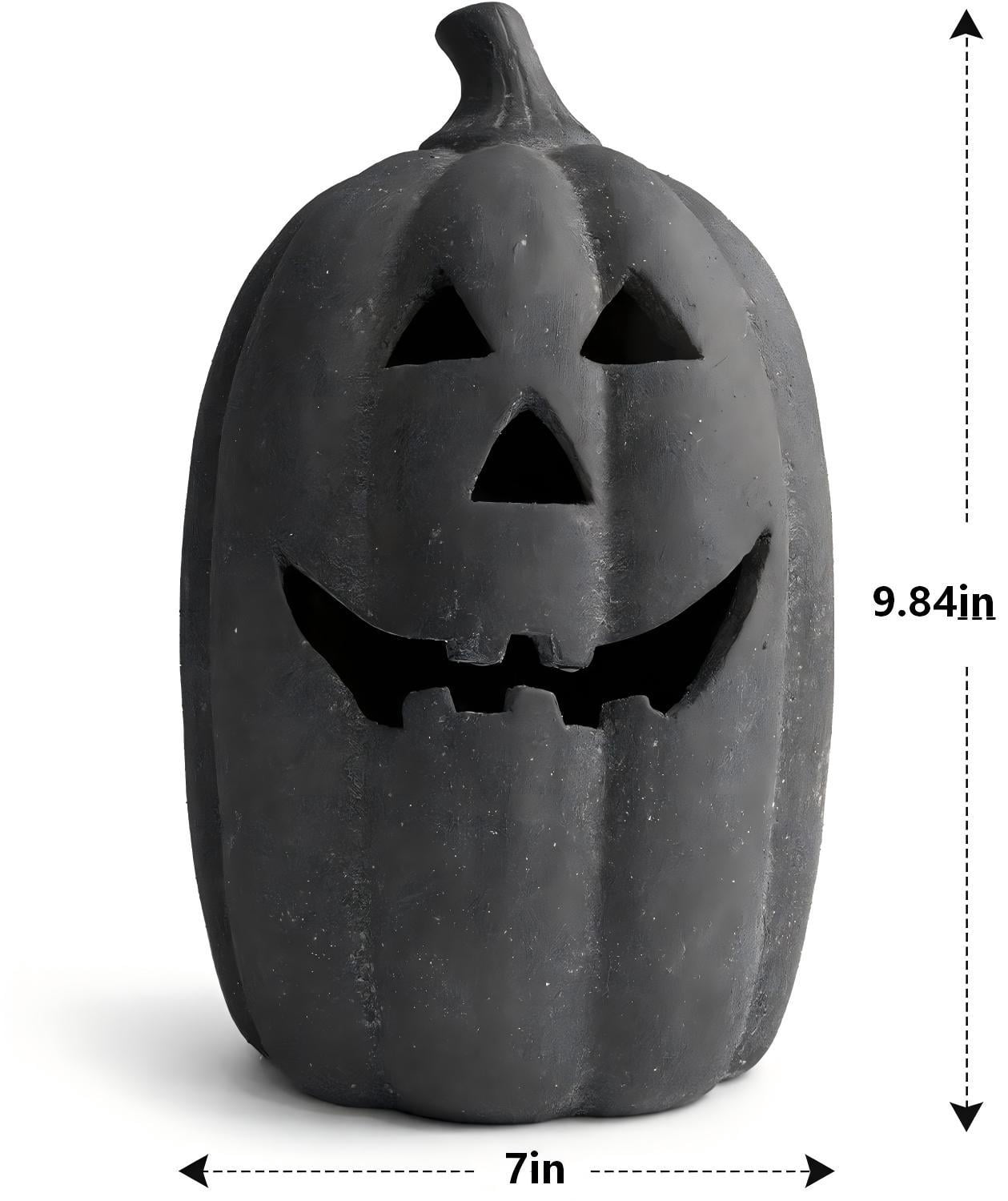 Halloween Decorations - 9.8" Black Handmade Resin Jack O Lantern Pumpkin Fall Decor, Indoor Outside Gothic Festival House Centerpiece Decoration for Table Garden Living Room Mantel