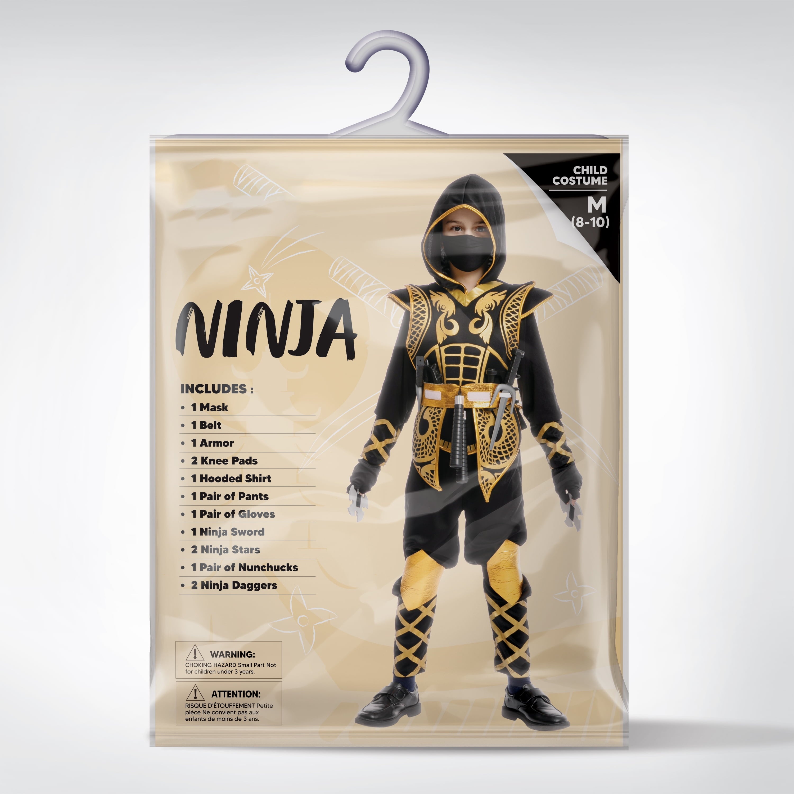 Joyfy Kids Golden Ninja Costume for Toddler Boys Halloween Dress Up Age Up to 12 Years