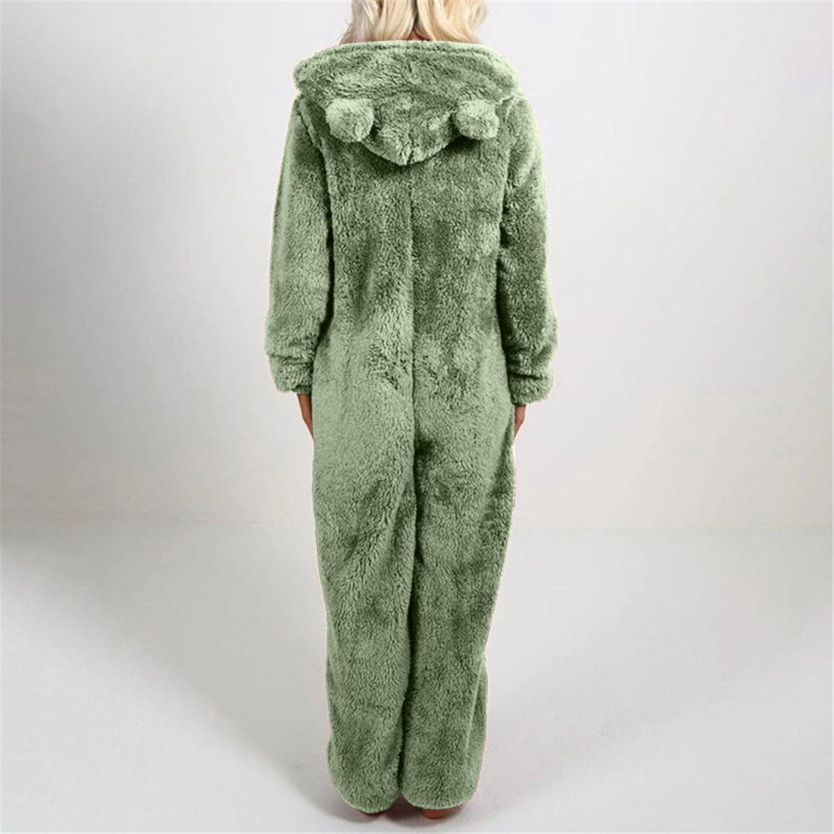 QATAINLAV Sherpa Fleece Jumpsuit for Women Winter Warm Fuzzy Onesie Pajamas Cute Cat Hooded Romper Casual Zip Up Overalls Sleepwear Black XL