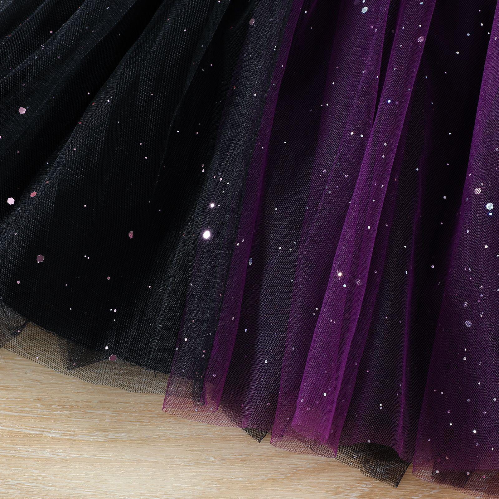 WIBACKER 1-6T Toddler Girls Witch Costume Kids Halloween Party Cosplay Ball Gown Tulle Dress with Plush Hooded Cape Shawl Set